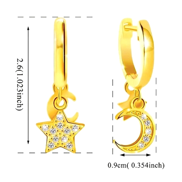 S925 Sterling Silver "Celestial" 18K Gold Plated Hoop/Stud Earrings - Picture 2 of 4